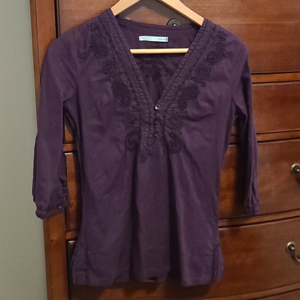 Plum Blouse with Embroidery